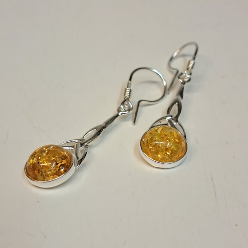 Click to view detail for  HWG-2441 Earrings, Round Yellow Amber Dangles $38